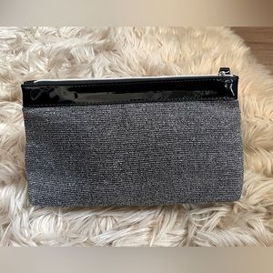 Lancôme Silver Sparkly Mesh Cosmetic/Jewelry Bag with Black Patent Trim
